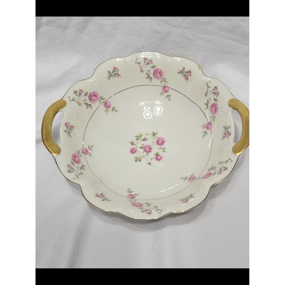 Theodore Haviland Delaware Porcelain Floral Gold Trim Serving Bowl with Handles